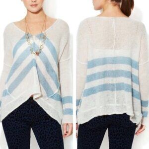 Free People White and Blue Chevron Wool Blend Sweater XS